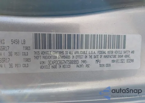 2017 Dodge Journey Sxt из США, поврежденный, VIN 3C4PDCBG7HT588993